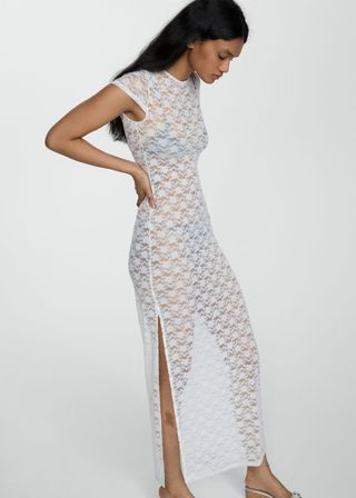 Floral Lace Dress With Opening - Women