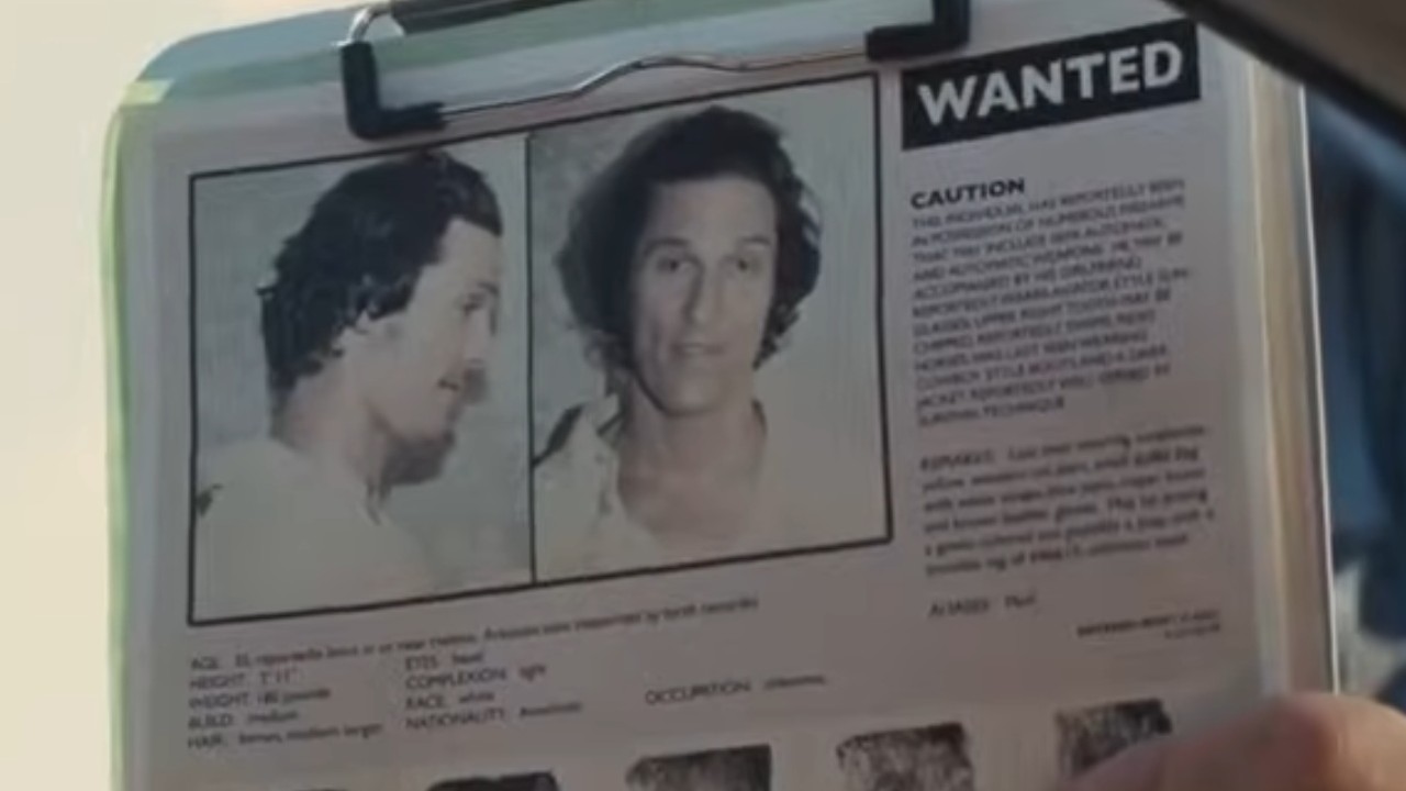A wanted picture of Matthew McConaughey in Mud