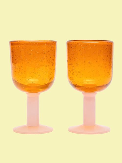 Sabina Pink Glass Wine Goblets, Set of 2