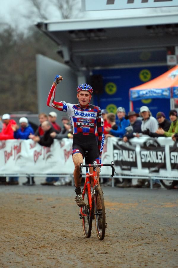 Ryan Trebon (KONA) solos across the line to victory.