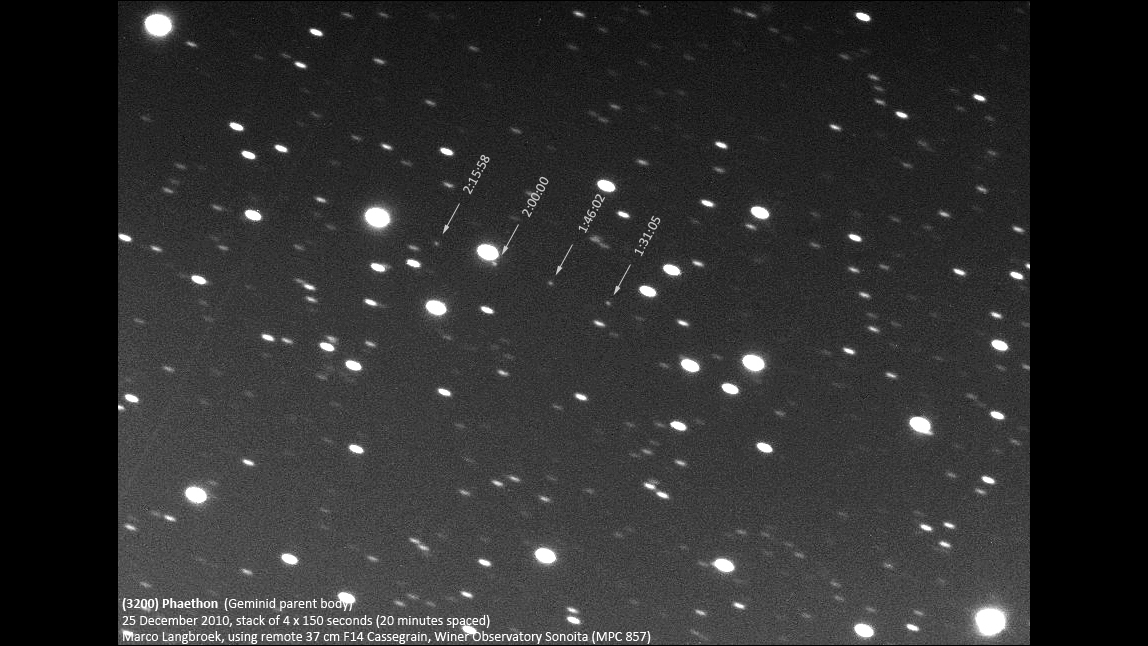 Die Bewegung des Asteroiden 3200 Phaethon, aufgenommen am 25. Dezember 2010.