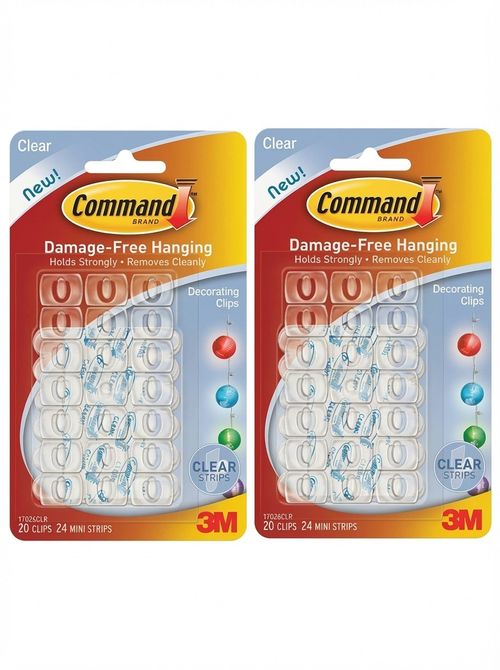 Command 2 X Christmas Xmas Fairy Light Hooks Clear [twin Pack] Self Adhesive Hooks & Strips