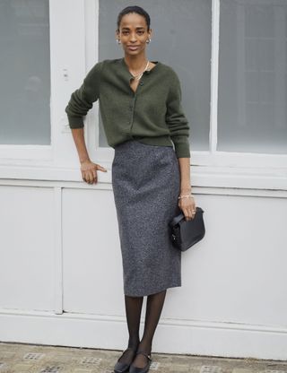 Wool Blend Midi Pencil Skirt