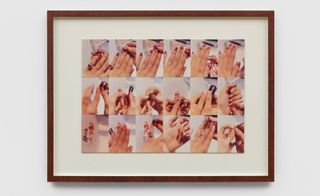 Framed photograph showing multiple images of woman painting nails red