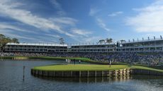 The 17th green at TPC Sawgrass 