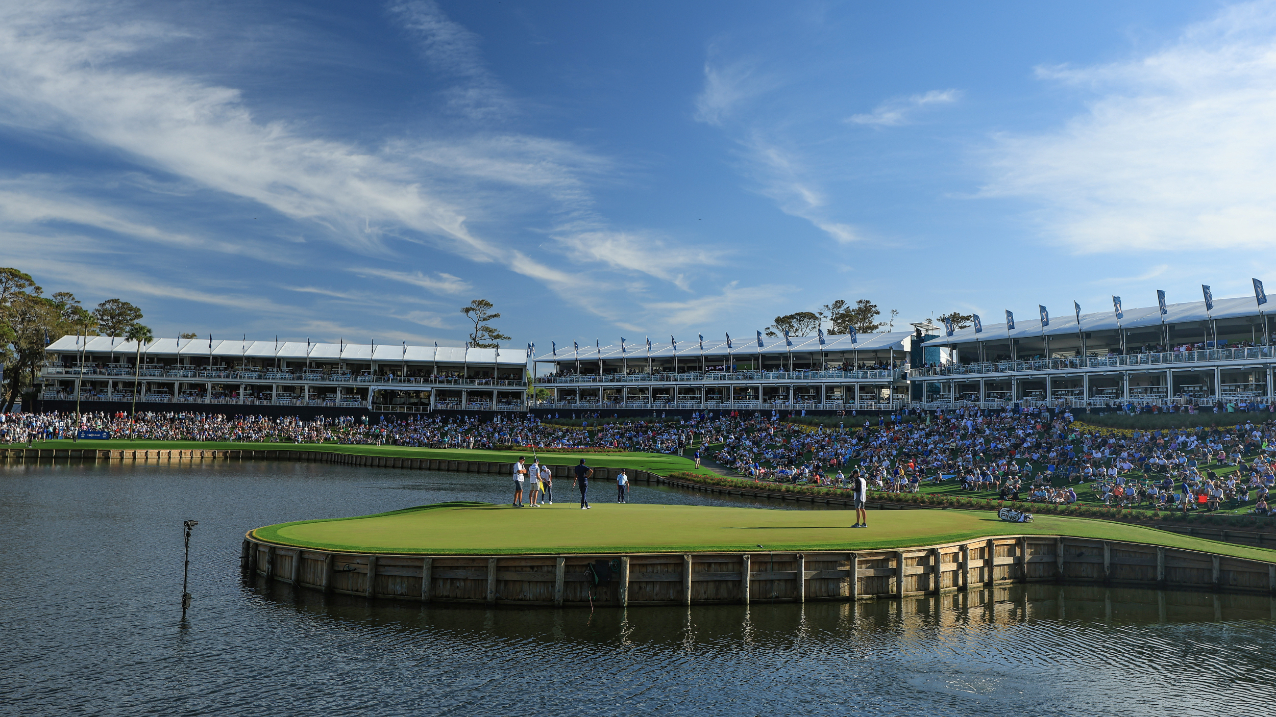 The 17th green at TPC Sawgrass 