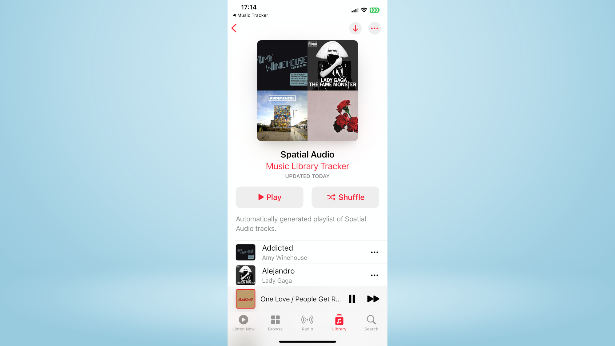 Screenshot der Apple Music Spatial Audio-Wiedergabeliste