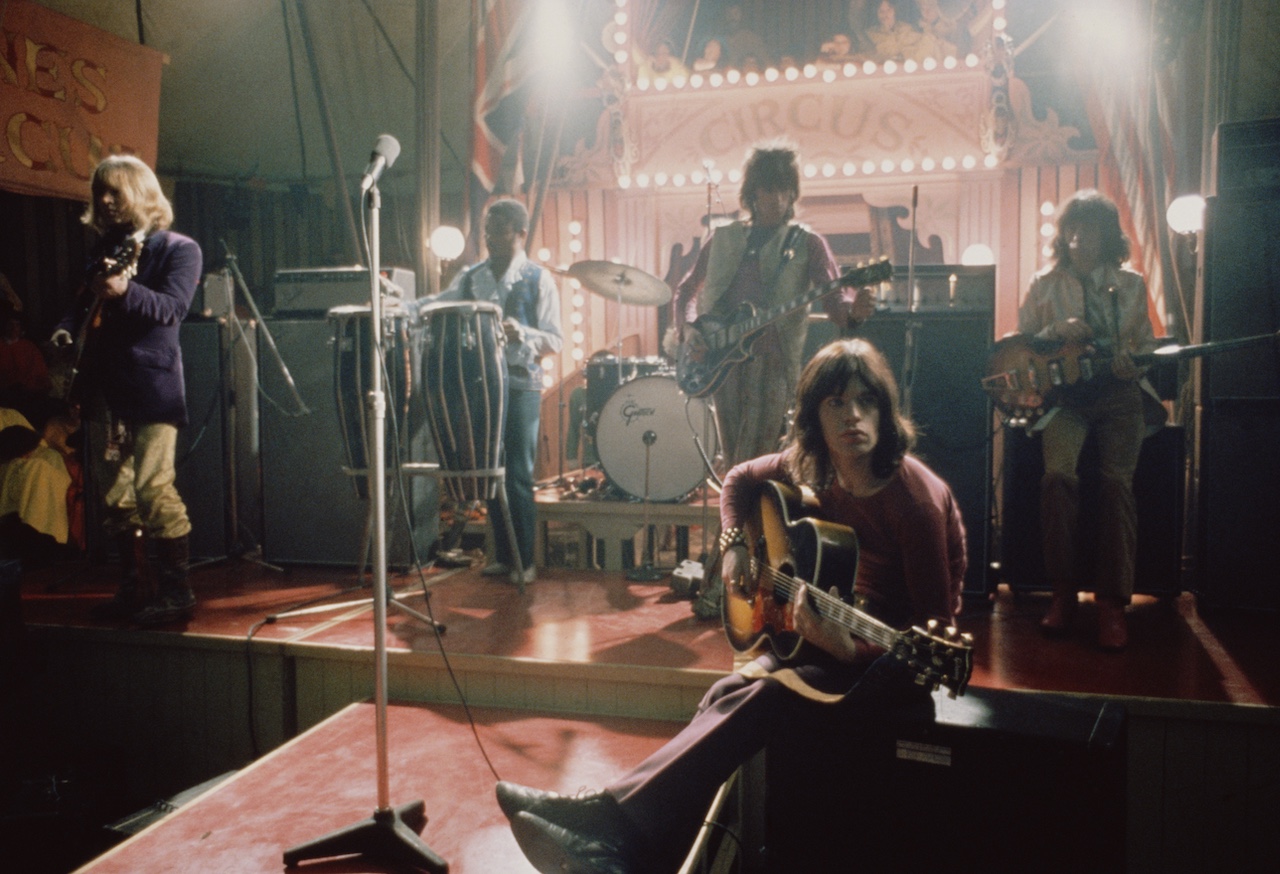 The Rolling Stones Rock and Roll Circus, Wembley, London, December 1968, with Brian Jones and Mick Jagger on guitar