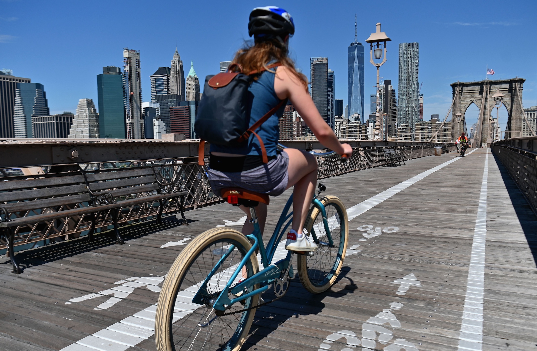Biker riding to work in New York