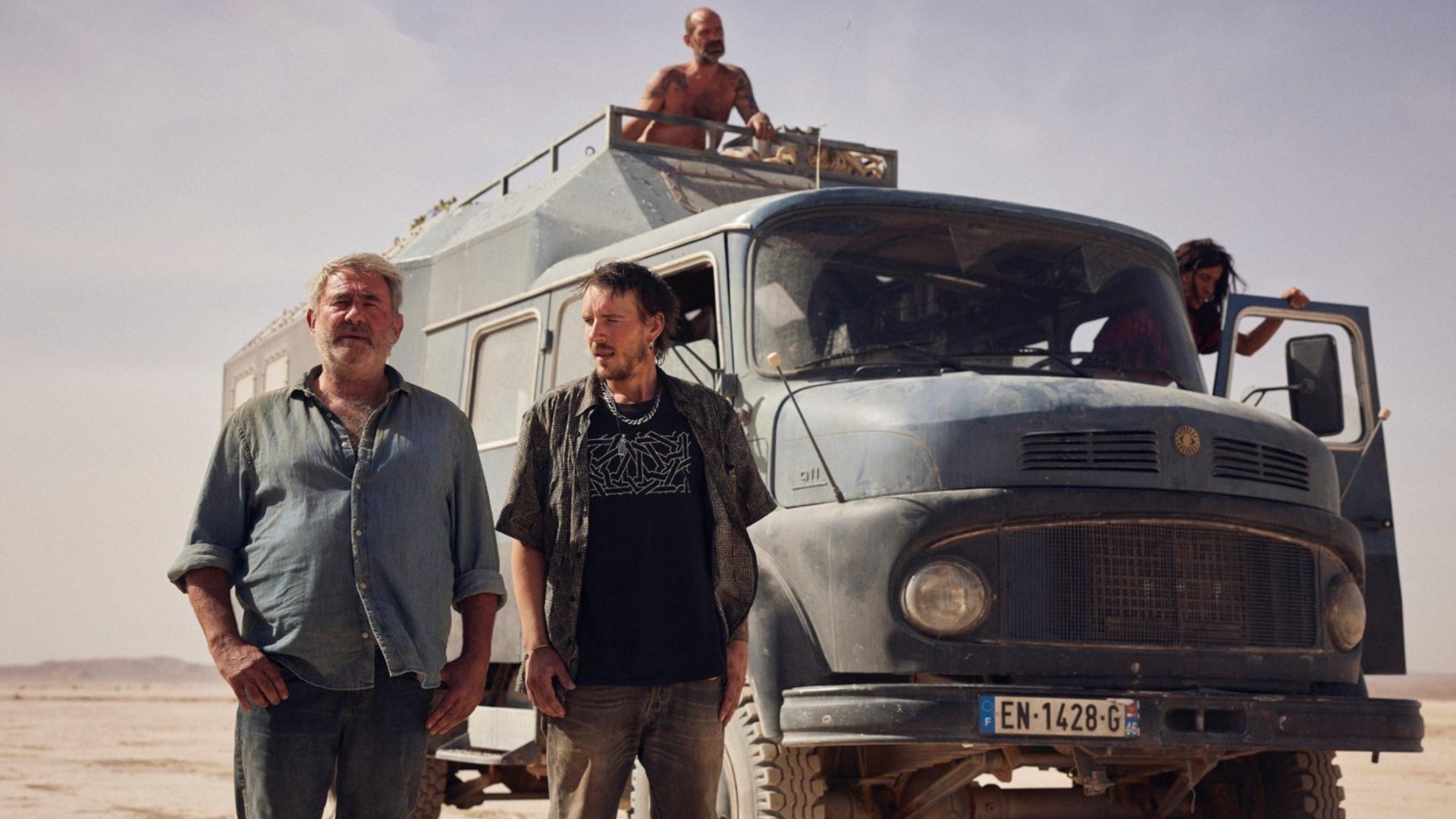 Sergi L&amp;oacute;pez , Joshua Liam Henderson, and Richard Bellamy as Luis, Josh, and Bigui in Sirat