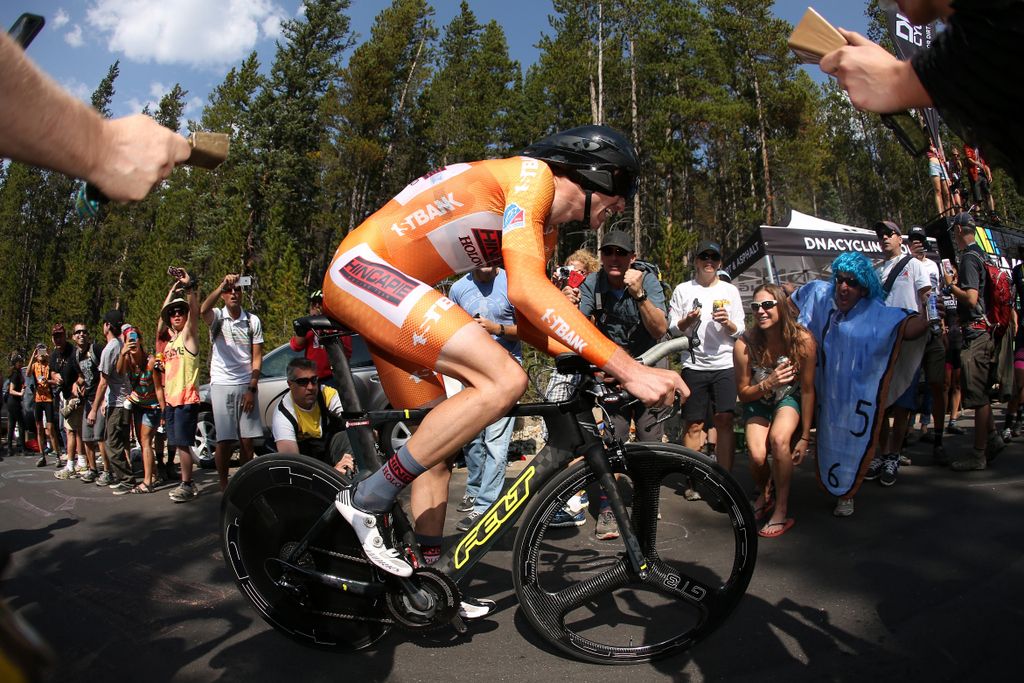 Robbie Squire (Hincapie) is cheered on by the crowd