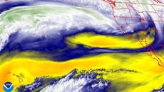 map showing bomb cyclone heading to US West Coast