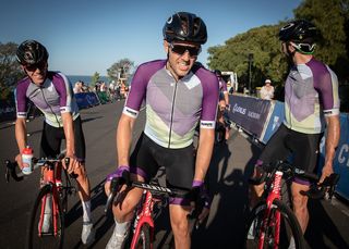 The effort shows on Katusha Sports' Dylan McKenna, Alex Dowsett and Nathan Haas after the first day of the 2019 Lexus Blackburn Bay Crits