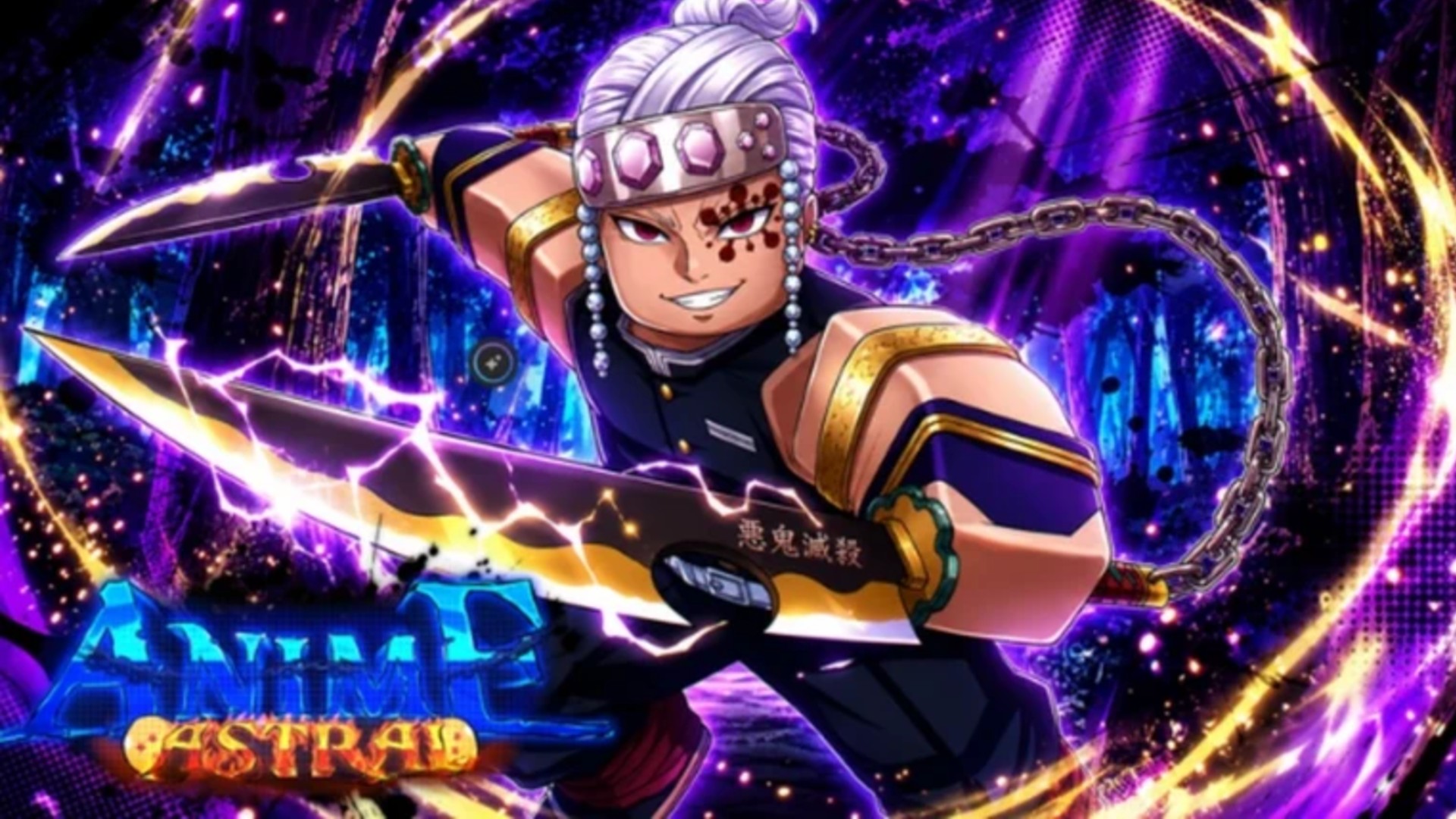 A white-haired ninja wields two daggers in Anime Astral Simulator.