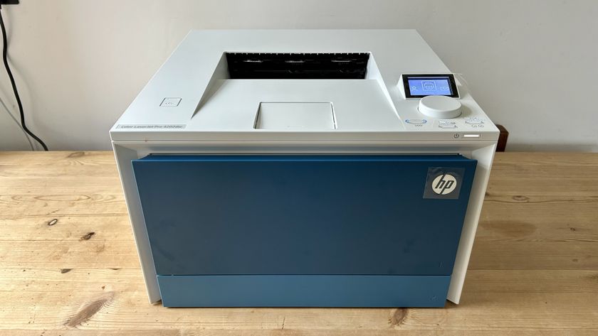The HP Color LaserJet Pro 4201dw laser printer during our tests in a home office