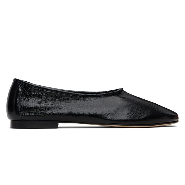 BY FAR, Black Prudence Creased Leather Ballet Flats