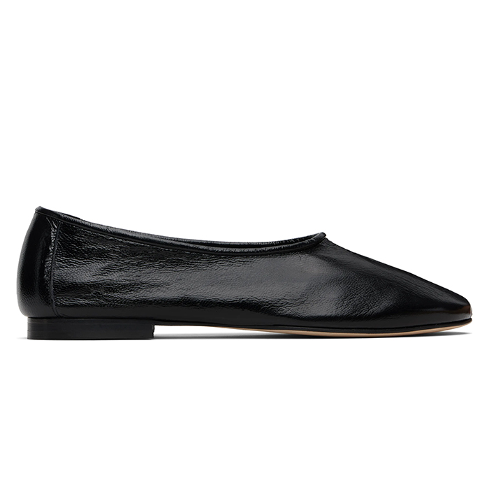 BY FAR, Black Prudence Creased Leather Ballet Flats