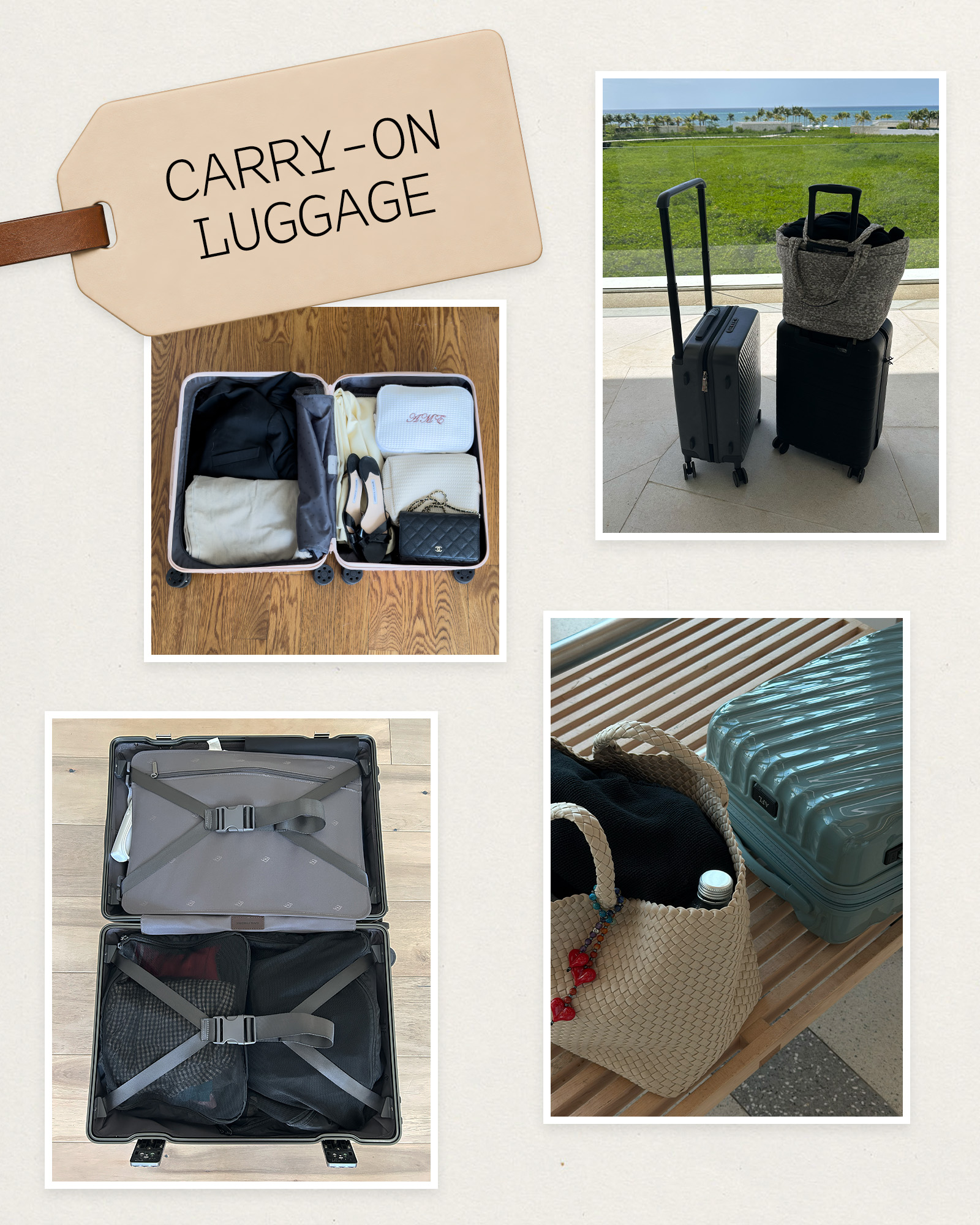 Collage of carry-on luggage.