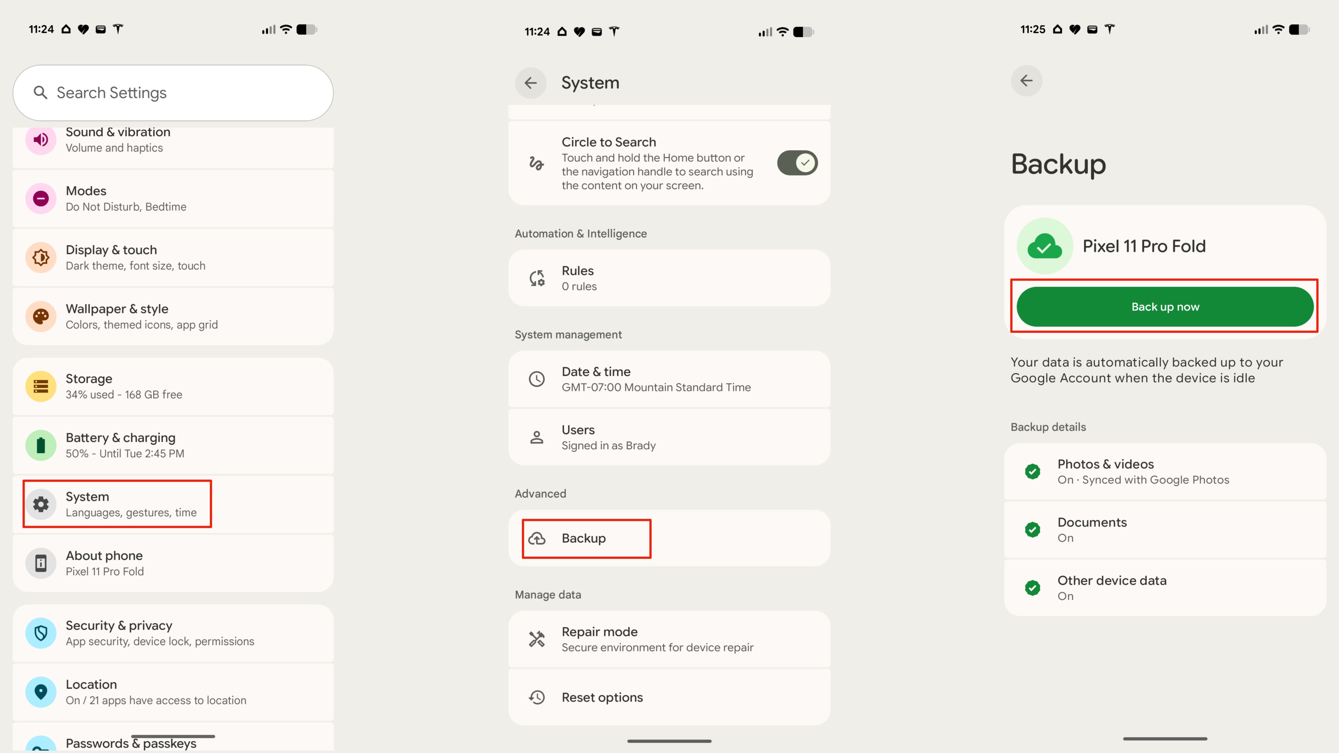 Backing up an Android phone to Google in Android 17.