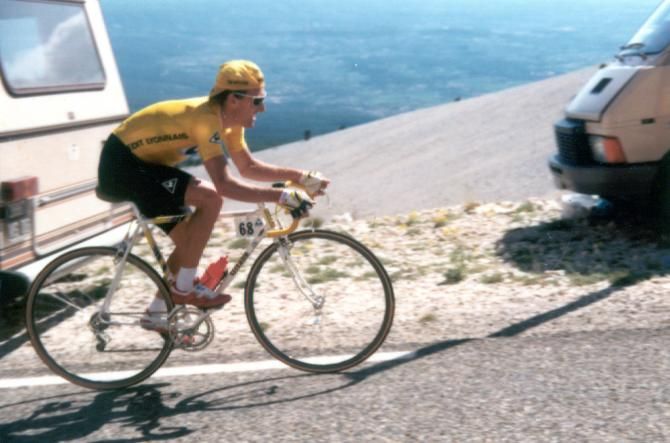 Charlo Mottet (Systeme U) climbs in the 1987 Tour when the time trial went up the Ventoux