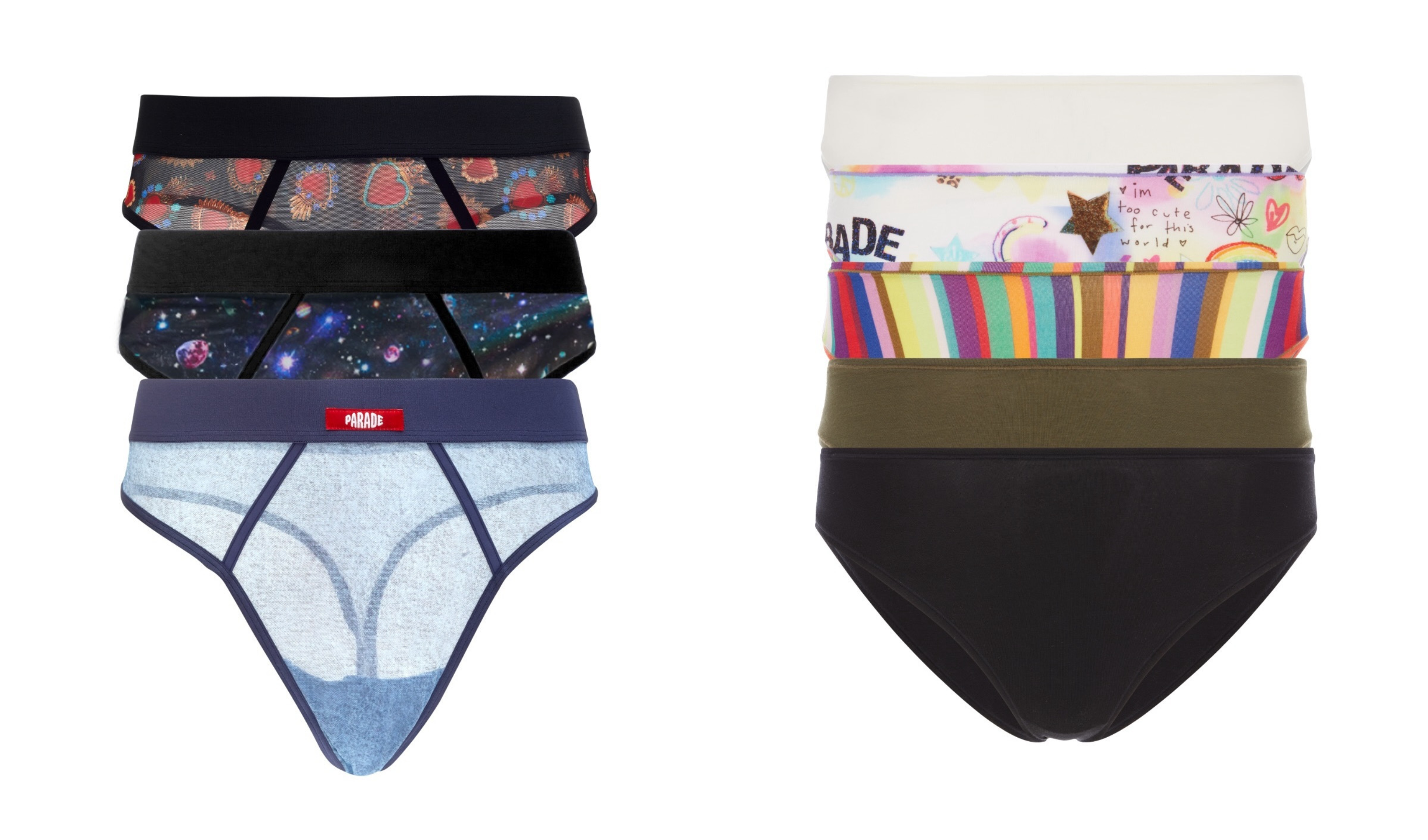 a collection of underwear from Parade in front of a plain backdrop