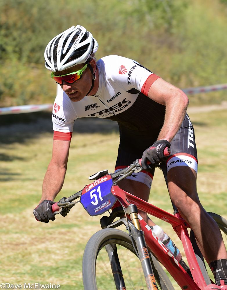 Dan McConnell (Trek Factory Racing) corners with less than a lap remaining