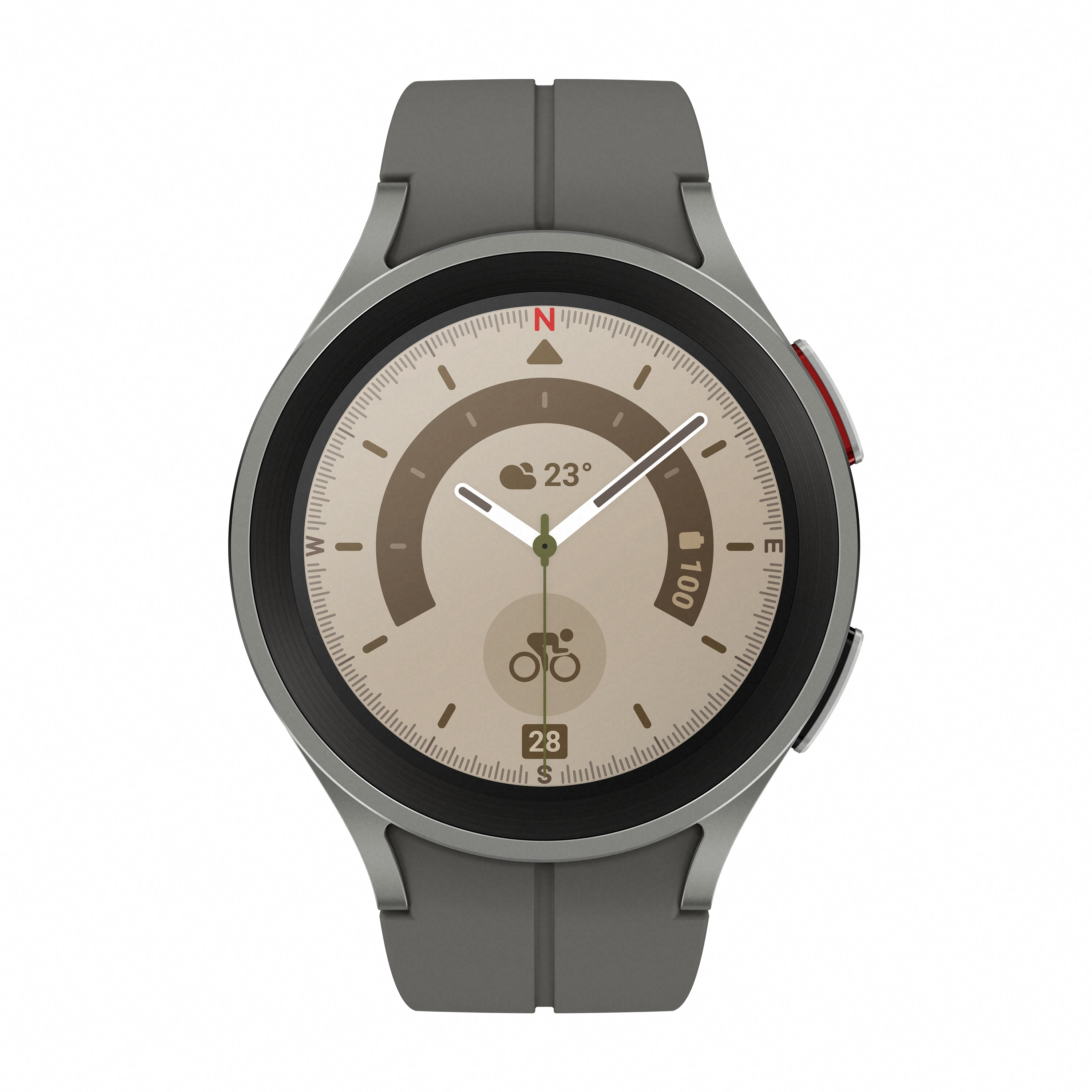 ساعة Samsung Galaxy Watch 5 Pro باللون الرمادي تيتانيوم تصيير مباشر