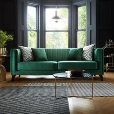 green velvet sofa in living room fluted fluting reeded reeding 