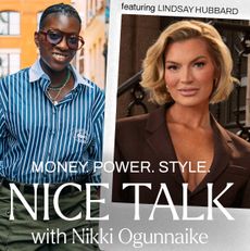 A photo of Nikki Ogunnaike with an inset photo of Lindsay Hubbard and text reading Money. Power. Style. Nice Talk with Nikki Ogunnaike