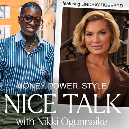 A photo of Nikki Ogunnaike with an inset photo of Lindsay Hubbard and text reading Money. Power. Style. Nice Talk with Nikki Ogunnaike