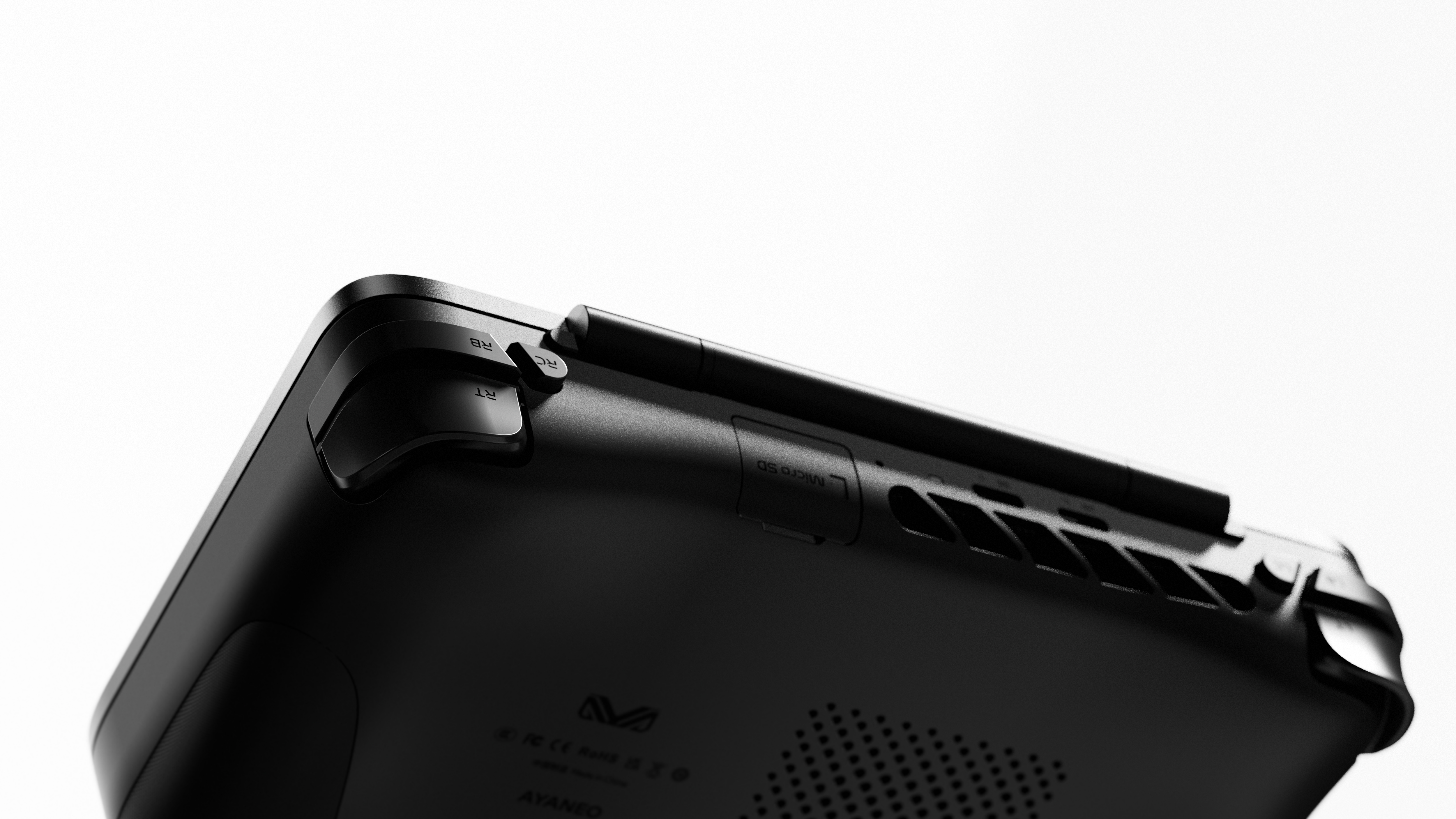Ayaneo Flip 1S DS on a white background with the screen displaying a black and orange effect.