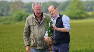 Jeremy and Charlie examine a crop