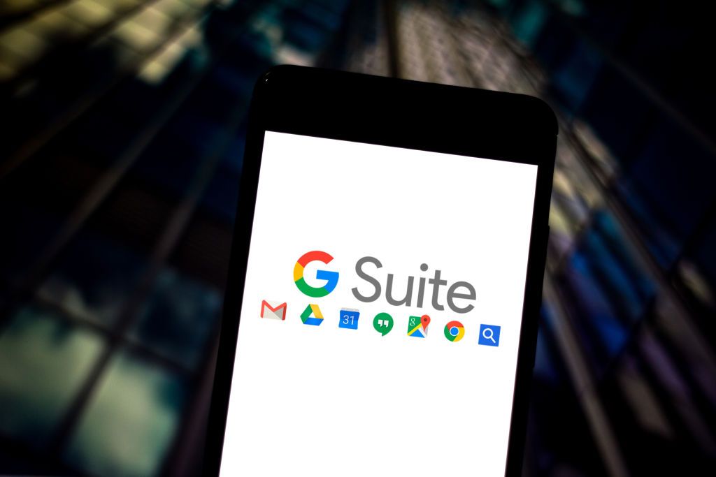 The G Suite logo displayed on a smartphone