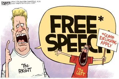 Political Cartoon U.S. Free speech Berkeley protests