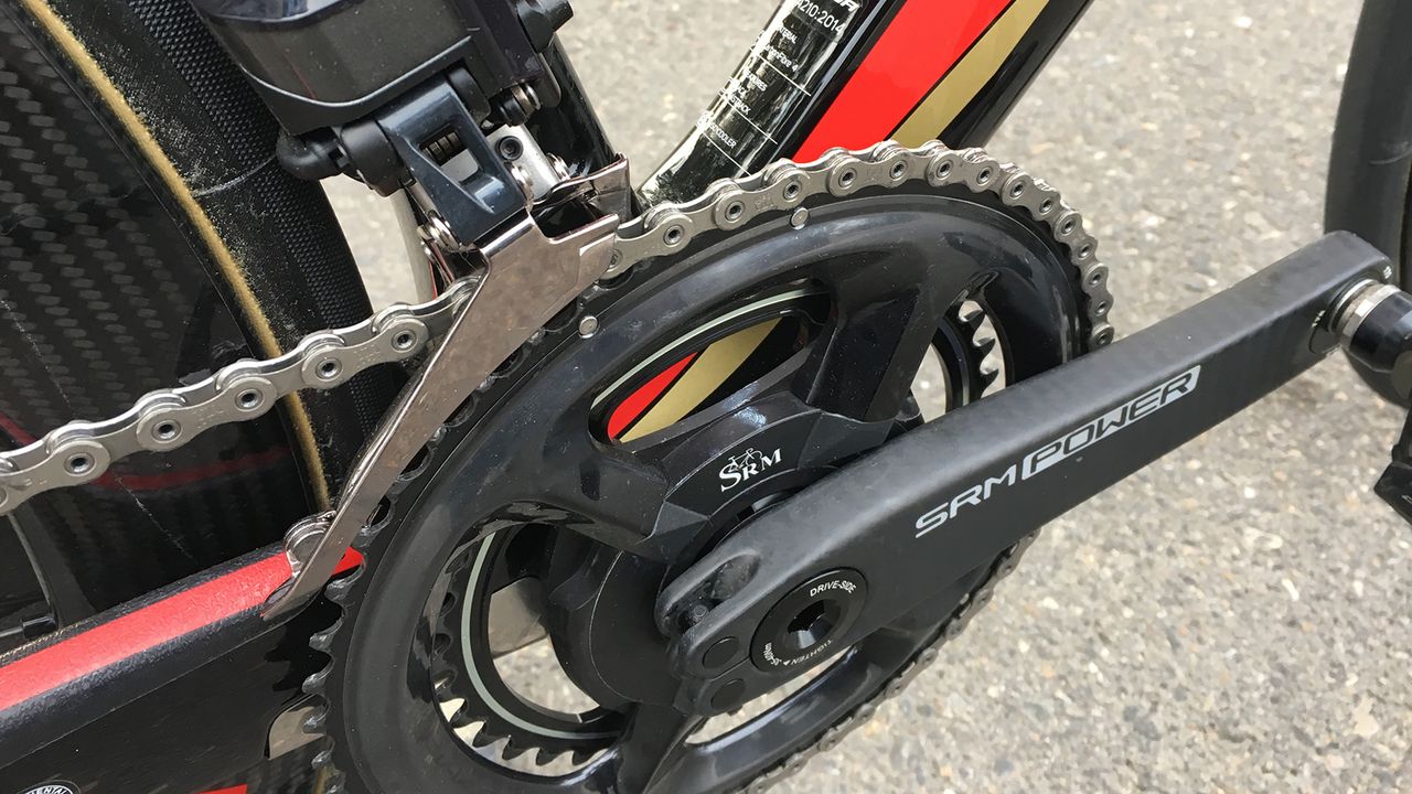 Nibali runs an SRM Origin crankset with Shimano Dura-Ace R9100 chainrings