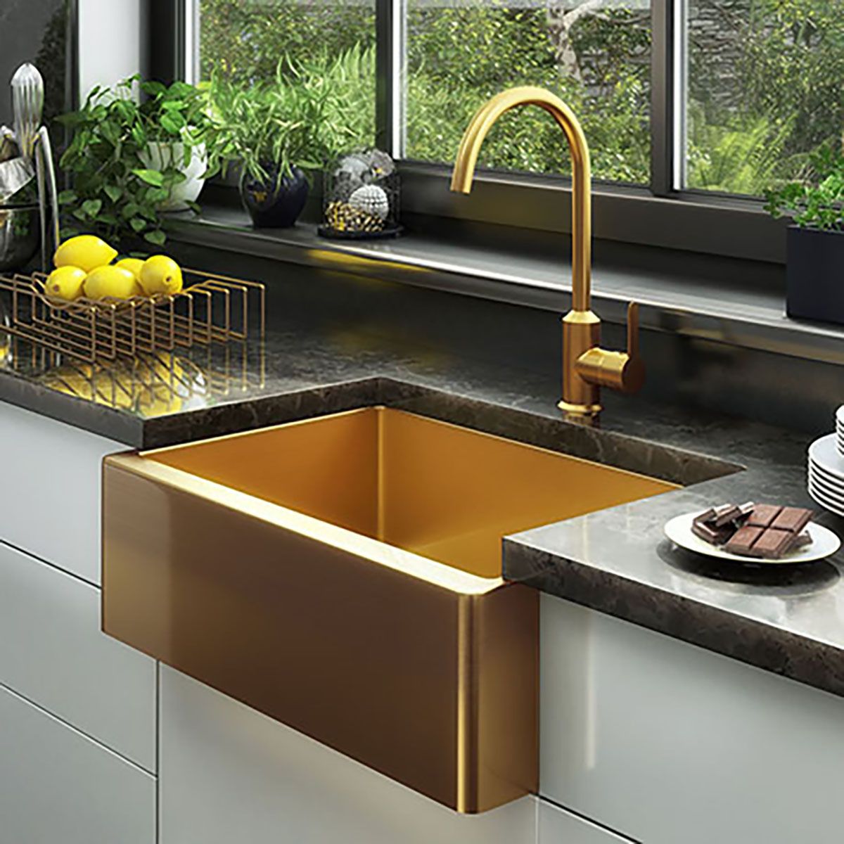 Make a statement and go outside with a gold basin