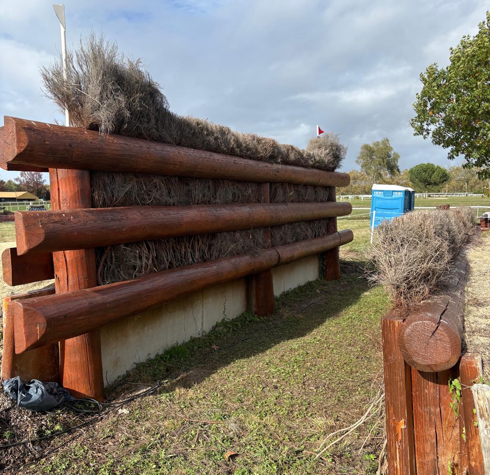 Big hedge and ditch at Pau Horse Trials cross-country course