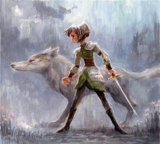 painting of a girl with a wolf