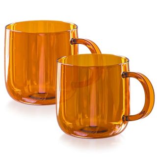 Serro Glass Mugs for Coffee- Durable Glass Coffee Mug- Coffee Mugs Set- Durable Coffee Mugs- Stylish Amber Drinking Glasses- Versatile Coffee Mugs- 2 in 1 Pack Amber Color Glass Mug