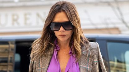 Victoria Beckham is seen arriving at the hotel during the Fashion Week on March 03, 2022 in Paris, France.