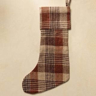 Houndstooth Linen Stocking against a cream background. 