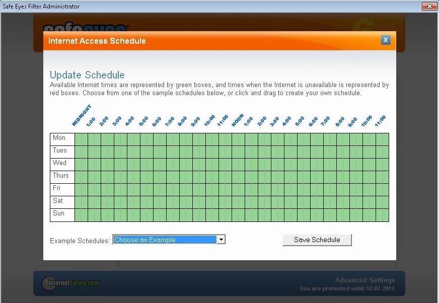 McAfee Safe Eyes image: This parental monitoring software makes it easy to block out an access schedule.