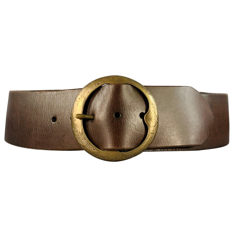 Ralph Lauren Size M Brown Brass Leather Wide Belt