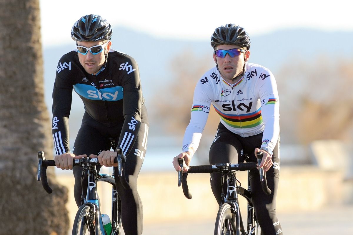Bernhard Eisel and Mark Cavendish at the 2012 Team Sky training camp