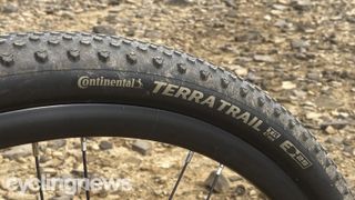 Close up of the Continental Terra tyres fitted to the Merida eSilex 600
