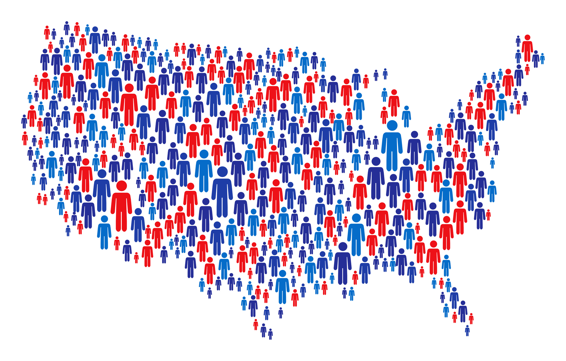 Vector of USA Map Made of Stickman Figure with Patriotic Colors