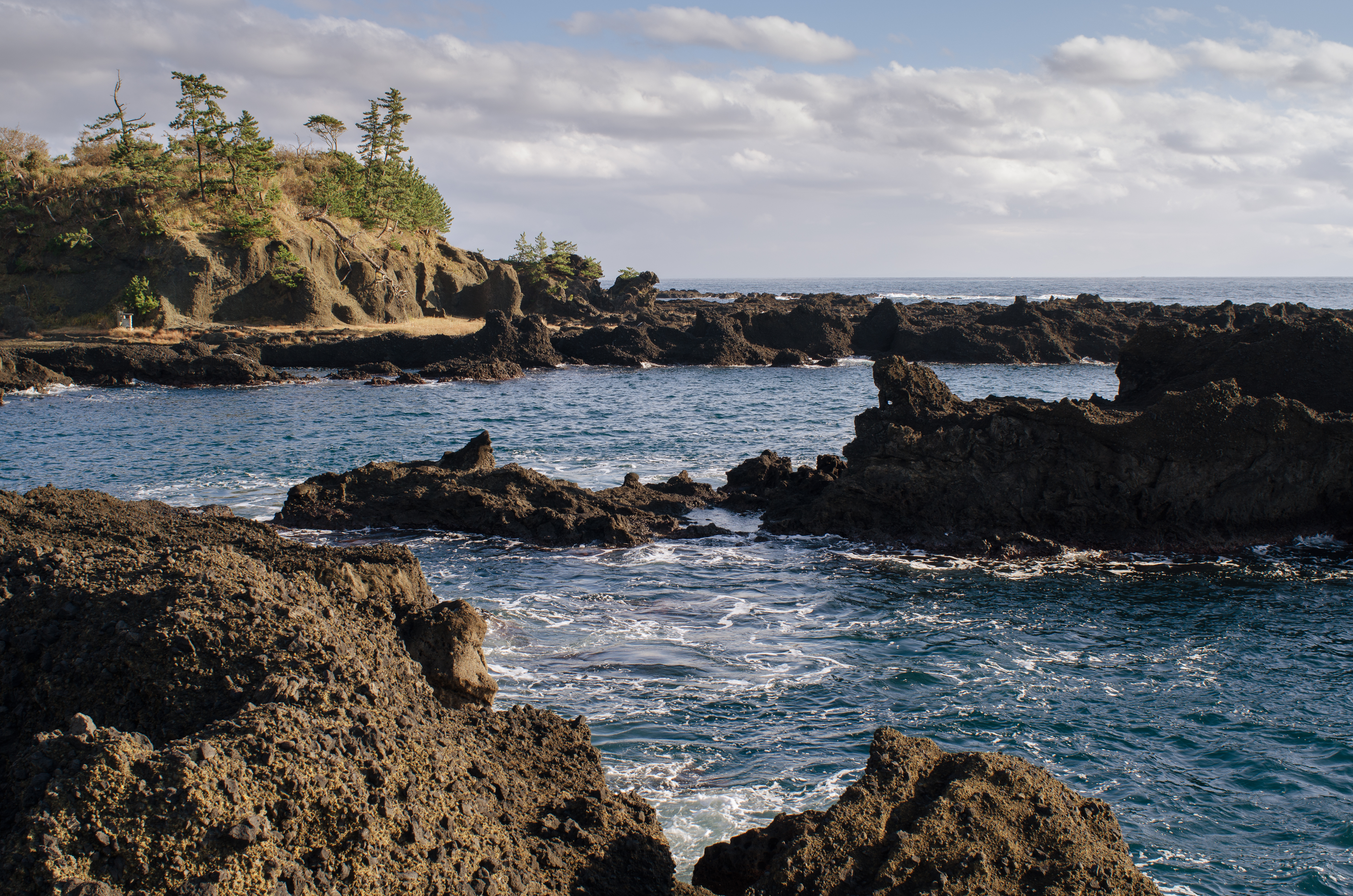 Black volcanic rocks off the coast of Sado Island