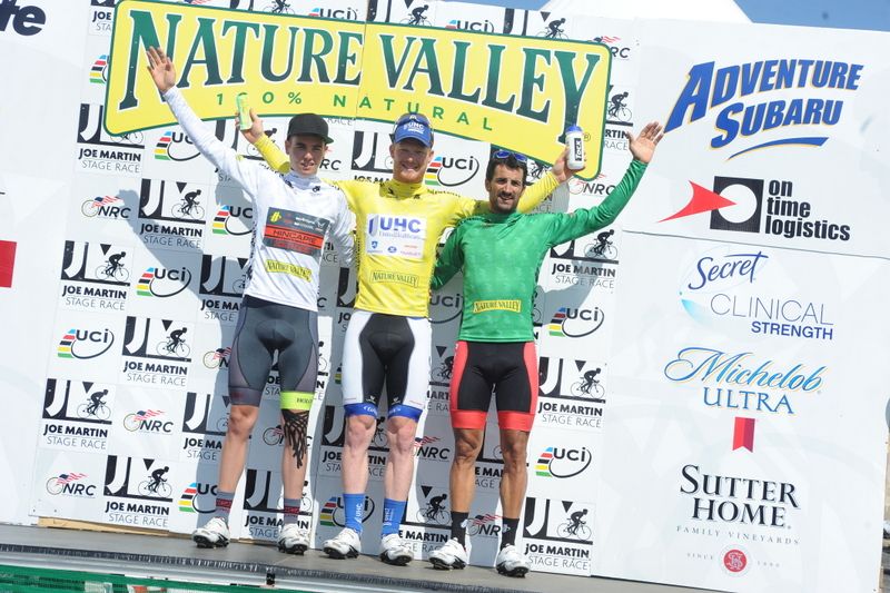 The jersey winners, best young rider Dion Smith (Hincapie Racing), overall winner John Murphy (UnitedHealthcare) and Lucas Sebastian Haedo (Jamis Hagens Berman p/b Sutter Home)