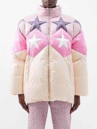 Star-quilted hooded down coat