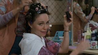 M'Lynn looking sarcastic while getting her hair done in Steel Magnolias